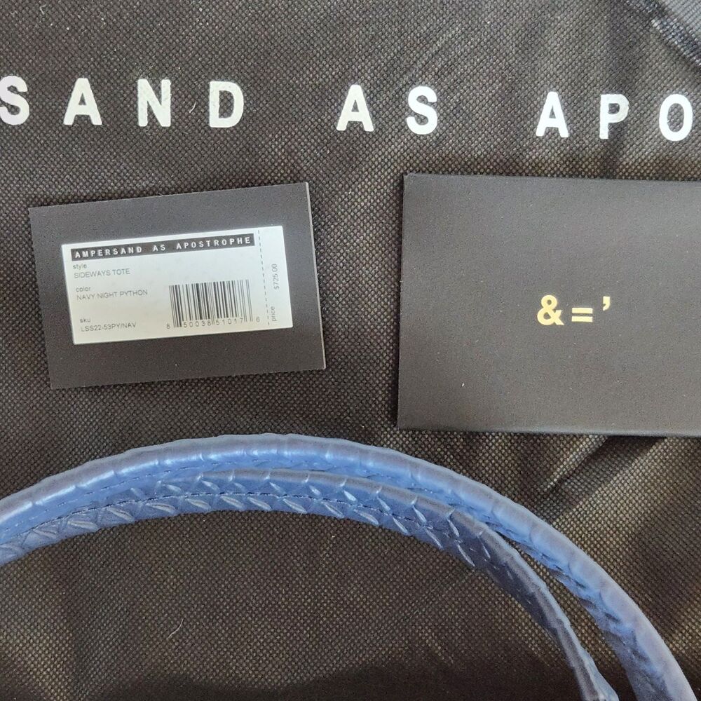 Large Leather Navy Tote Python Designer 100% Leather Ampersand As Apostrophe NWT - Picture 10 of 14